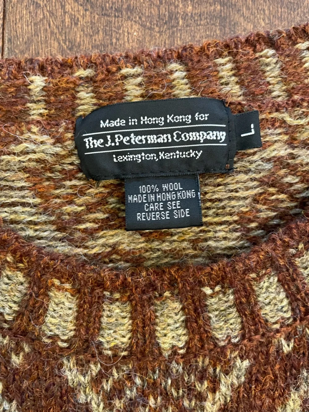 Vintage J. Peterman 100% Wool Heritage Sweater Brown Oatmeal New England Knit L
